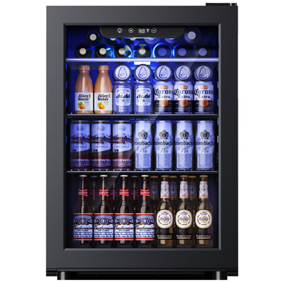 Simzlife 17.4'' W 100 Cans 2.6 Cubic Feet Freestanding Beverage Refrigerator with Glass Door | Fridge.com