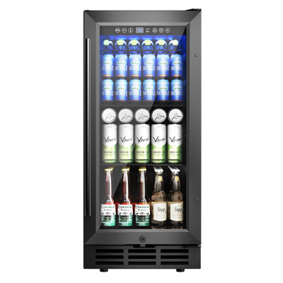 Simzlife 15'' W 3.2 Cu Ft 130 Cans Beverage Refrigerator - Freestanding/Built-In/Under Counter Cooler with Tempered Glass Door & Reversible Handle, St | Fridge.com