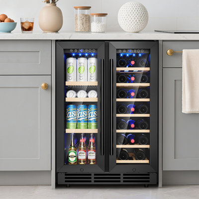Simzlife 23.5'' W 21 Bottles and 88 Cans 4.65 Cu Ft (Dual Zone) Wine and Beverage Refrigerator - Freestanding/Built-In/Under Counter Cooler with Tempe | Fridge.com