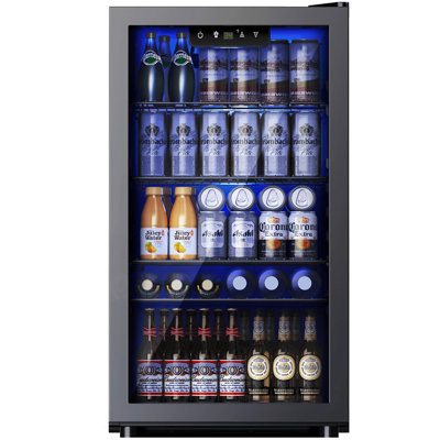 Simzlife 17.3'' W 130 Cans (12oz.) 3.3 Cubic Feet Freestanding Beverage Refrigerator with Glass Door | Fridge.com