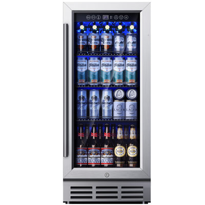Simzlife 15'' W 3.2 Cu Ft 130 Cans Beverage Refrigerator - Freestanding/Built-In/Under Counter Cooler with Tempered Glass Door & Reversible Handle, St | Fridge.com