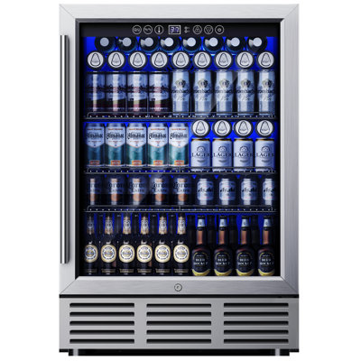 Simzlife 23.5'' W 180 Cans 5 Cubic Feet Beverage Refrigerator - Freestanding/Built-In/Under Counter Cooler with Tempered Glass Door & Reversible Handl | Fridge.com