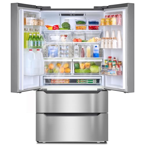 French Door Refrigerator 22.5 cu.ft, Frost Free Counter Depth Refrigerators, LED Lighting Stainless Steel Kitchen Refrigerator Bottom Freezer, with Ice Maker for Home Use | Fridge.com