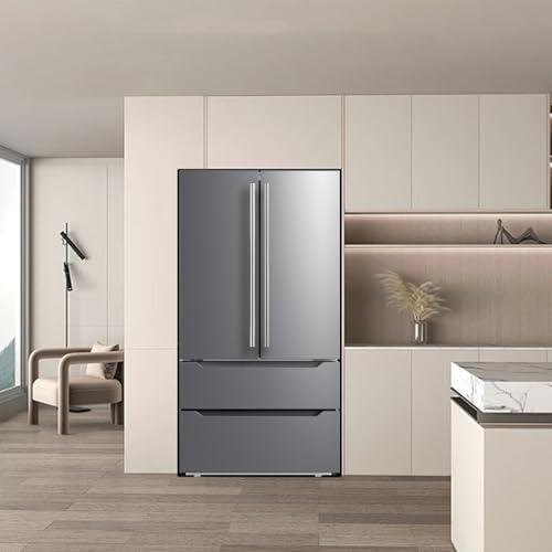French Door Refrigerator 22.5 cu.ft, Frost Free Counter Depth Refrigerators, LED Lighting Stainless Steel Kitchen Refrigerator Bottom Freezer, With Ice Maker For Home Use - View 2 | Fridge.com