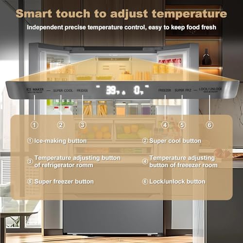 French Door Refrigerator 22.5 cu.ft, Frost Free Counter Depth Refrigerators, LED Lighting Stainless Steel Kitchen Refrigerator Bottom Freezer, With Ice Maker For Home Use - View 4 | Fridge.com