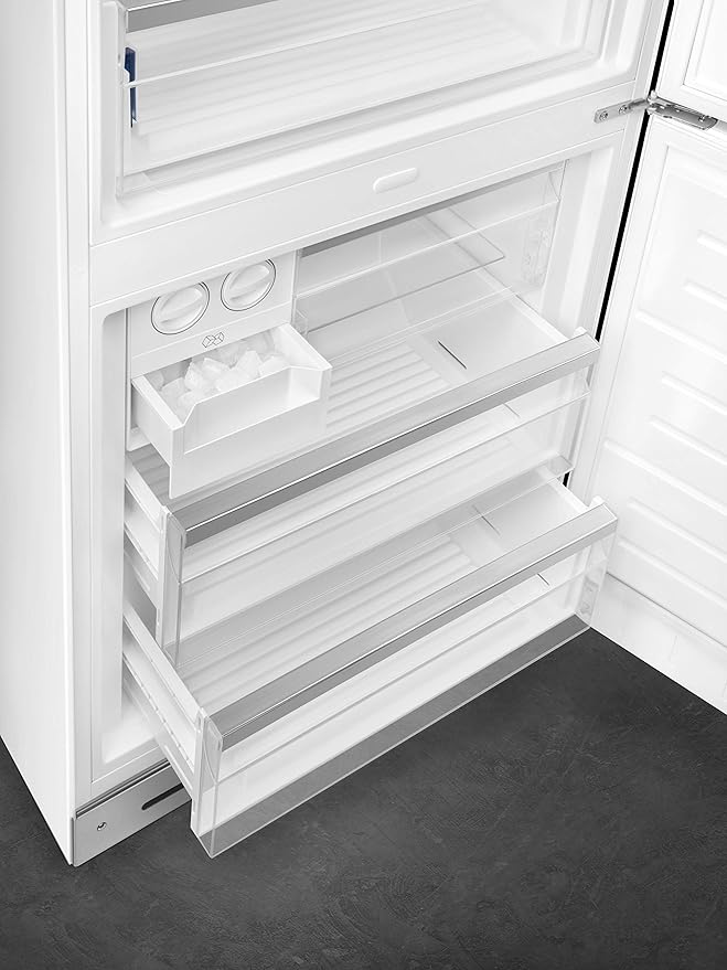 Smeg FAB28 50's Retro Style Top Freezer Refrigerator With 9.93 cu Total Capacity, Multiflow Cooling System, Adjustable Glass Shelves 24-Inches, White Right Hand Hinge Made In Italy - View 2 | Fridge.com