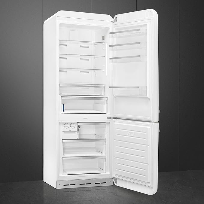 Smeg FAB28 50's Retro Style Top Freezer Refrigerator With 9.93 cu Total Capacity, Multiflow Cooling System, Adjustable Glass Shelves 24-Inches, White Right Hand Hinge Made In Italy - View 4 | Fridge.com