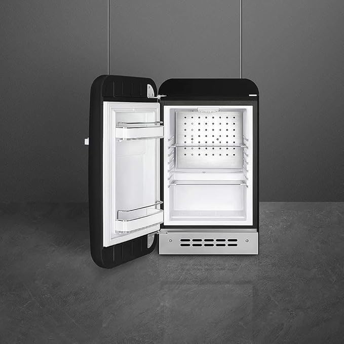 Smeg Retro FAB 5 Mini Refrigerator - 16" Authentic 50's Style - Made in Italy - FAB5ULBL3-1.5 cu. ft - Adjustable Shelves & LED Lighting – Left hinge option (not reversable)- Black | Fridge.com