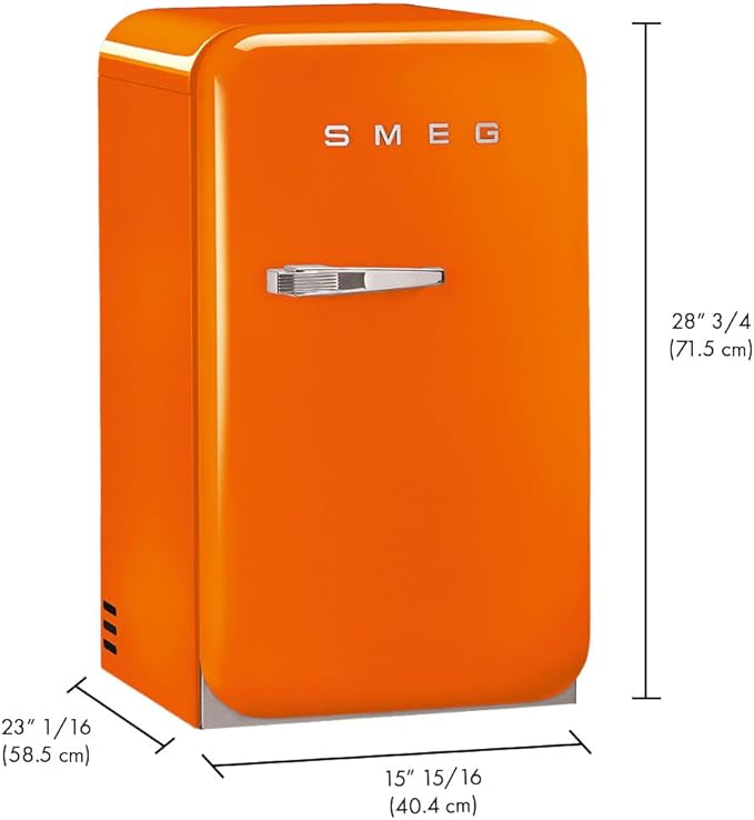 Smeg FAB5 Retro Mini Fridge – 50s Style Compact Small Refrigerator, 1.2 cu ft, Automatic Defrost, LED Lighting, Adjustable Shelves– Made In Italy – Perfect For Home, Dorm, Office, Hotel -Orange - View 5 | Fridge.com