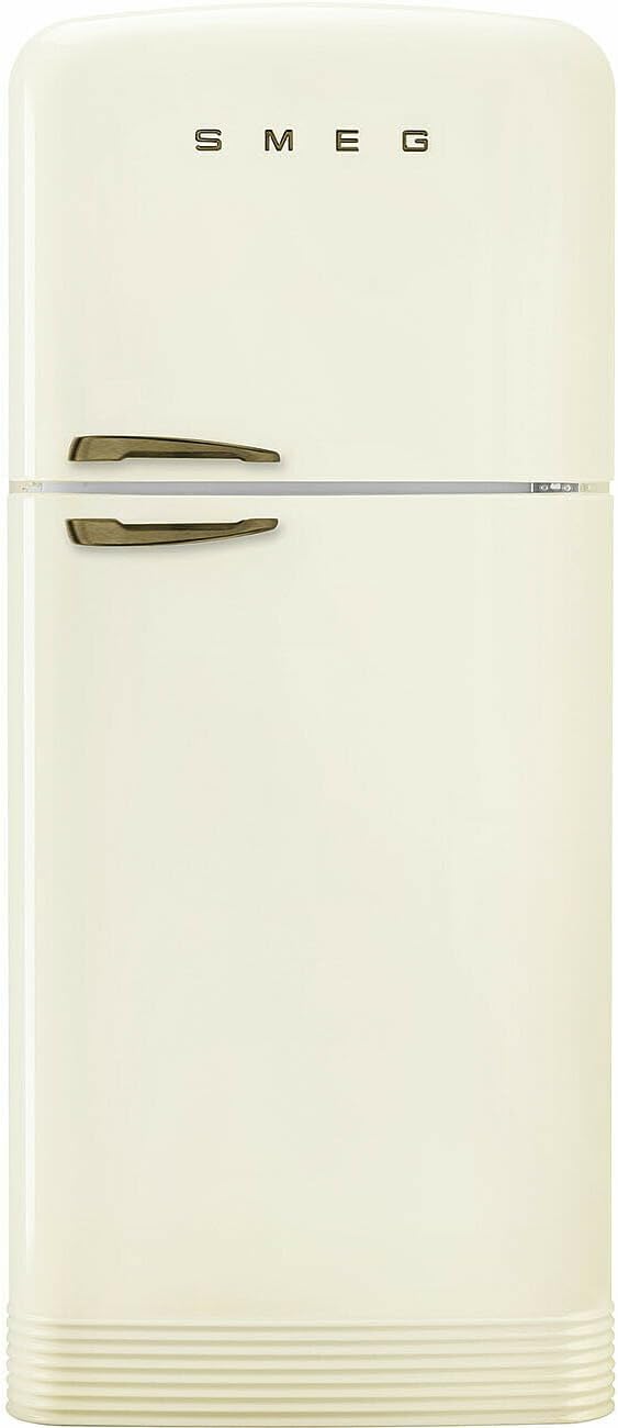 SMEG FAB50URCRB3 FAB50 Retro Style Refrigerator – 19.28 cu. ft. Freestanding Fridge-Freezer, Dual Cooling, No-Frost, Adjustable Glass Shelves, Bronze Handle – Cream – Made in Italy Right Hinge | Fridge.com