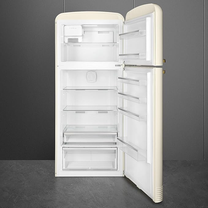 Smeg Fab50urcrb3 Fab50 Retro Style Refrigerator – 19.28 Cu. Ft. Freestanding Fridge-Freezer, Dual Cooling, No-Frost, Adjustable Glass Shelves, Bronze Handle – Cream – Made In Italy Right Hinge - View 3 | Fridge.com