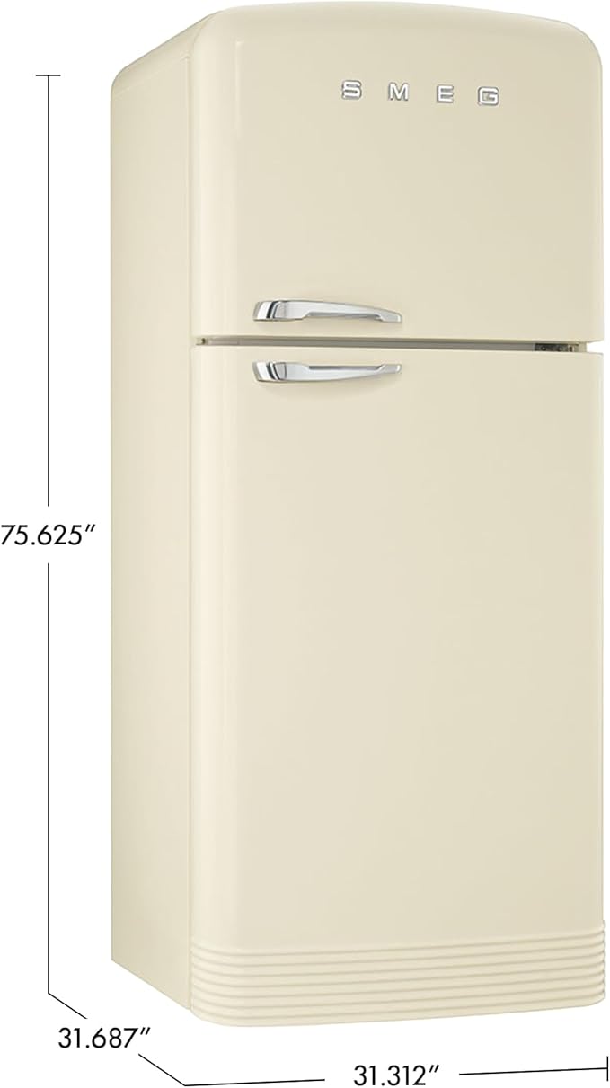 Smeg Fab50urcrb3 Fab50 Retro Style Refrigerator – 19.28 Cu. Ft. Freestanding Fridge-Freezer, Dual Cooling, No-Frost, Adjustable Glass Shelves, Bronze Handle – Cream – Made In Italy Right Hinge - View 6 | Fridge.com