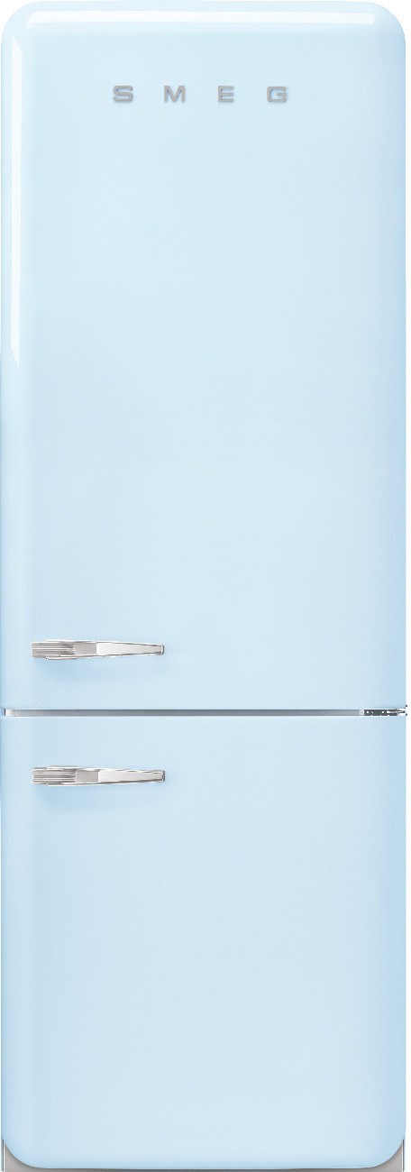 Smeg FAB38 Retro Style Refrigerator with Bottom Freezer – Made in Italy – Multiflow Cooling – LED Lighting – Glossy Finish – 3 Adjustable Glass Shelves - Pastel Blue | Fridge.com
