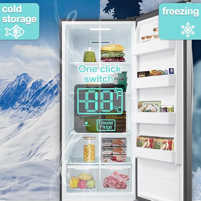 Smeta Upright Freezer 18 cu ft Convertible Freezers Refrigerator, Garage Ready Stand Up Frost-Free Freeerless Fridge With Tempered Glass Shelves Ss - View 6 | Fridge.com