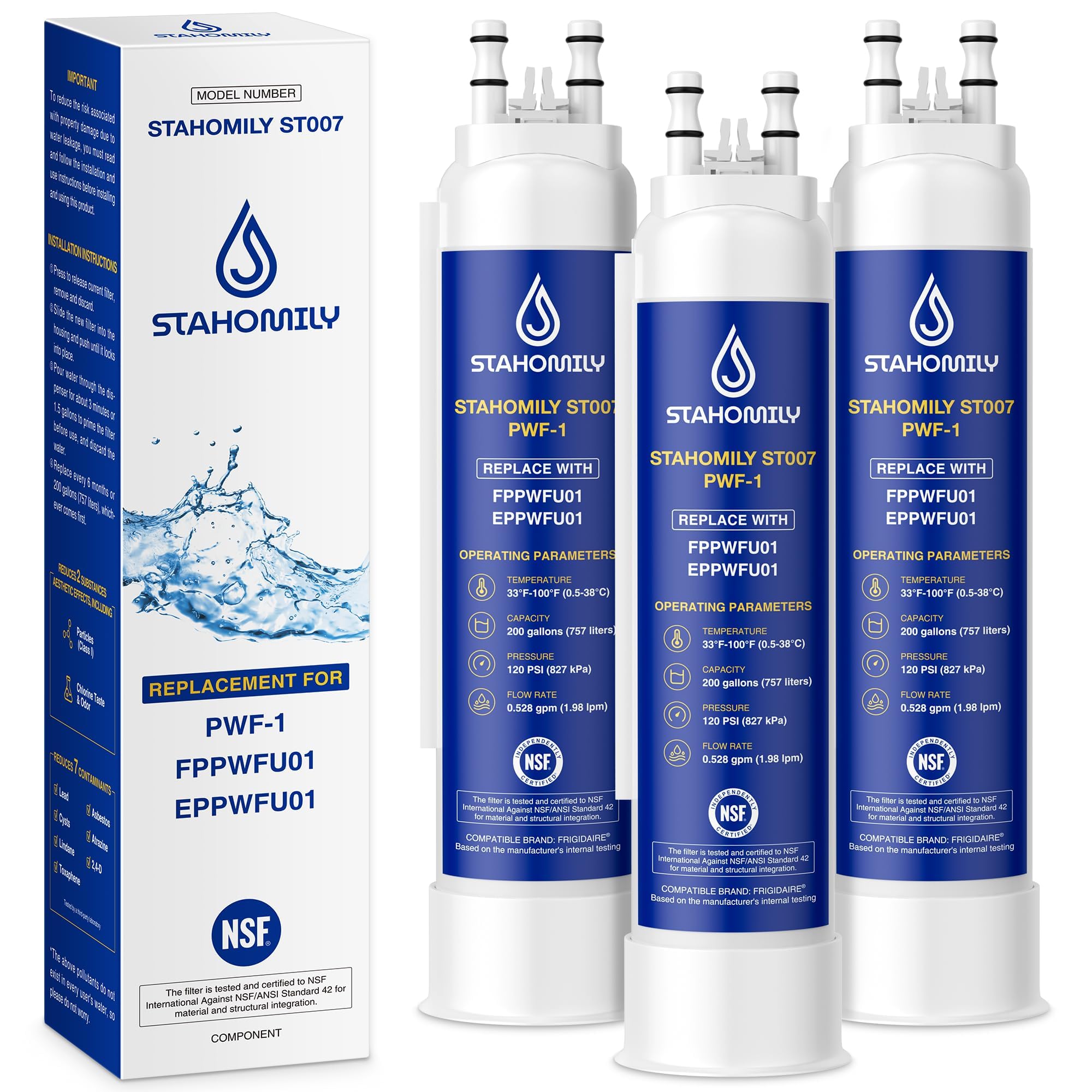 Fppwfu01 Water Filter Replacement For Frigidaire, Compatible With Frigidaire Purepour Pwf-1, Eppwfu01 Pureadvantage, 3 Pack | Fridge.com