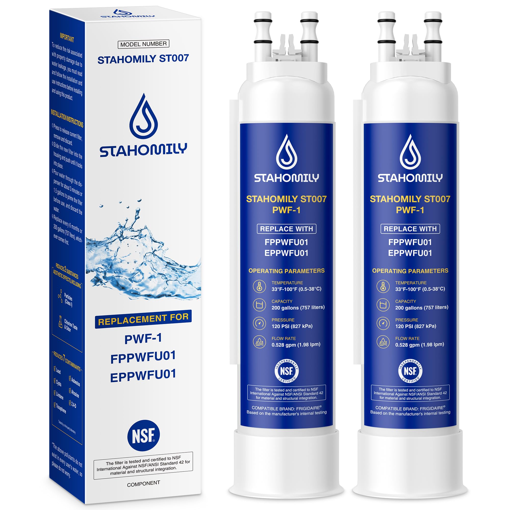 STAHOMILY PWF-1 Water Filter Replacement for Frigidaire FPPWFU01 Water Filter, PurePour PWF-1, PurePour FPPWFU01, EPPWFU01 Water Filter, 2 Pack | Fridge.com