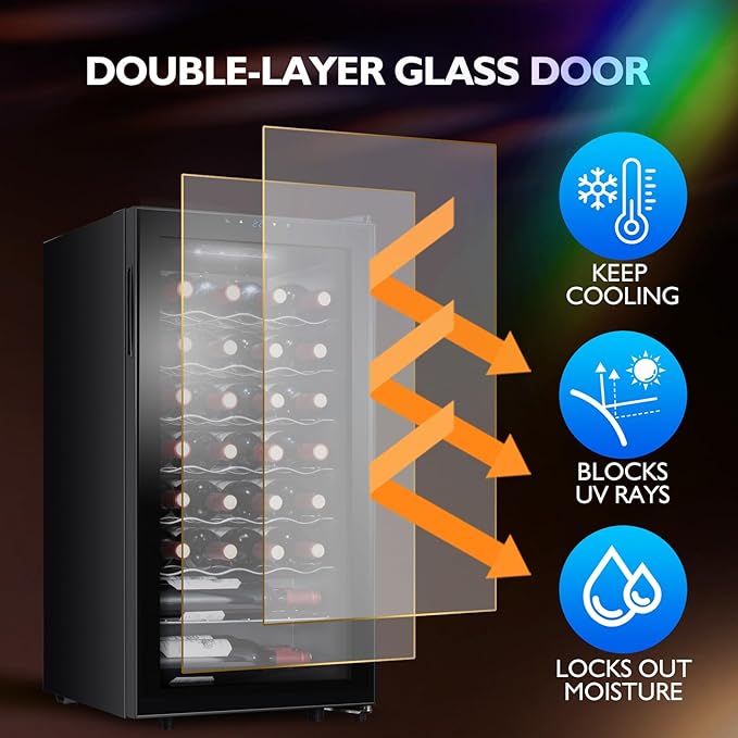 Staigis 28 Bottle Compressor Wine Cooler Refrigerator, Small Freestanding Wine Fridge For Red, White And Champagne, Mini Fridge With 40-66F Digital Temperature Control Glass Door - View 4 | Fridge.com