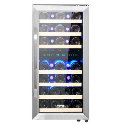 33-Bottle Wine Cooler Dual Zone Freestanding Refrigerator with LED Light | Fridge.com