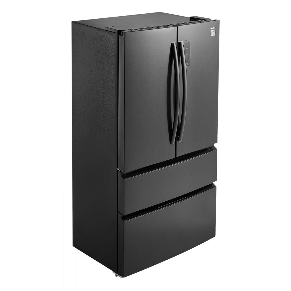 French Door Refrigerator, 18.9 Cu. Ft. Kitchen Fridge, Counter Depth French Refrigerator with LED Display and 4 Casters, Frost-Free Bottom Freezer Ref | Fridge.com