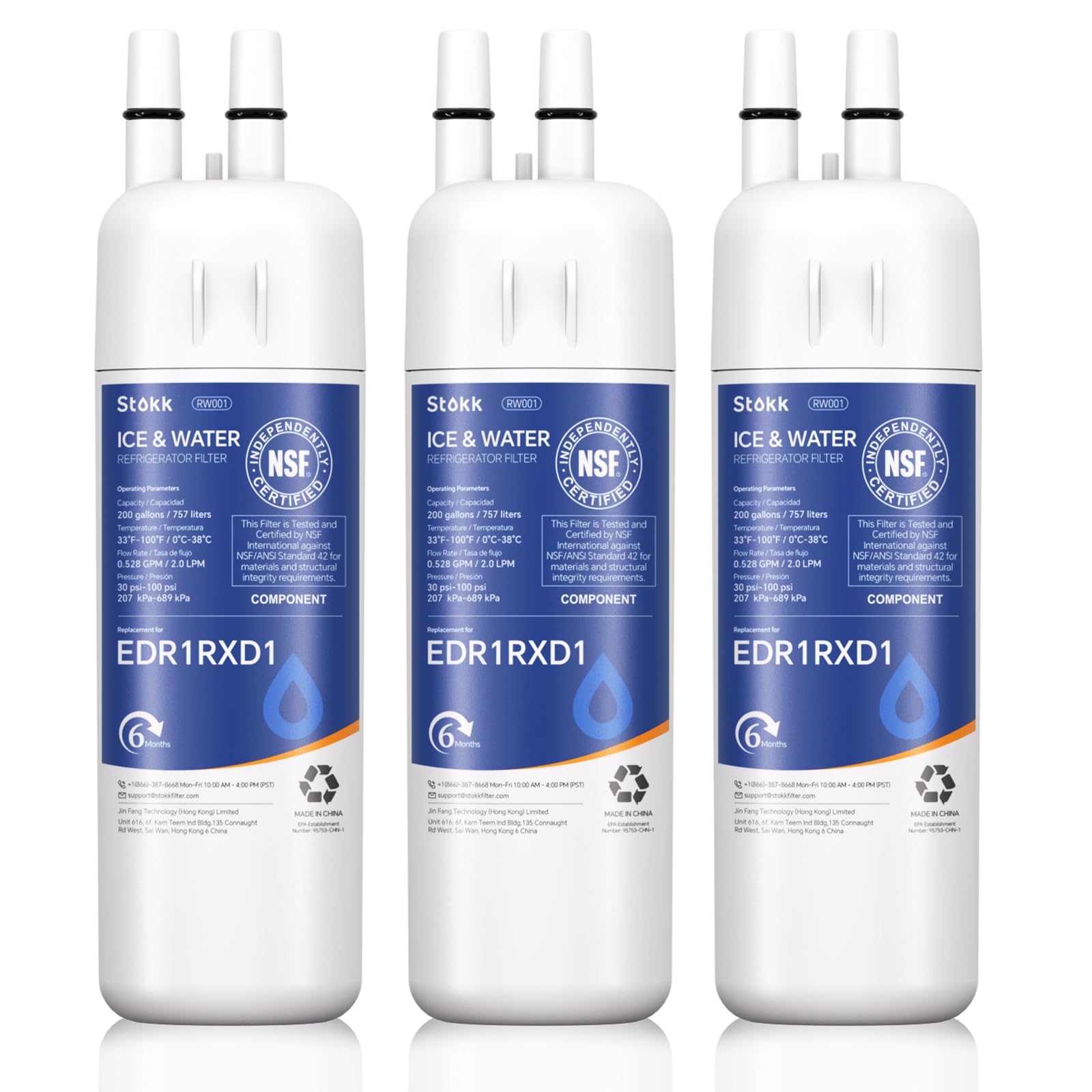 Stokk EDR1RXD1 Replacement Compatible with Everydrop Filter 1, EDR1RXD1B, Whirlpool W10295370A, P8RFWB2L, P4RFWB, P5WB2L, 46-9081, 46-9930, RW001 Refrigerator Water Filter, 3 Pack | Fridge.com