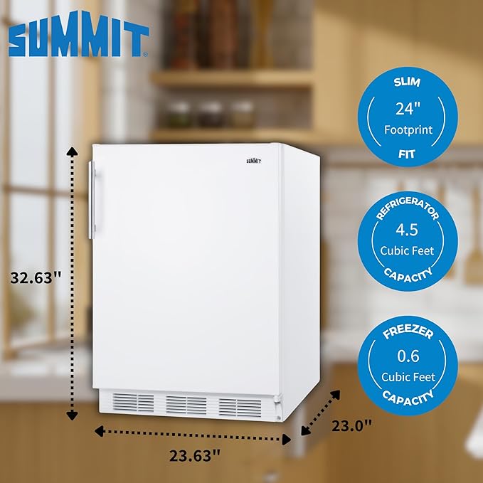 Summit 24" Refrigerator-Freezer, Peak24 Undercounter Fridge, 5.1 cu.ft. Capacity, White- CT661W - View 3 | Fridge.com