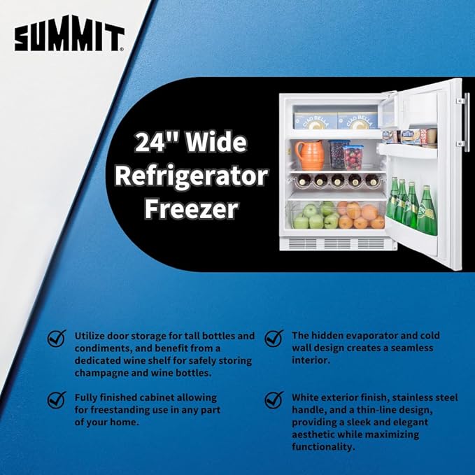 Summit 24" Refrigerator-Freezer, Peak24 Undercounter Fridge, 5.1 cu.ft. Capacity, White- CT661W - View 5 | Fridge.com