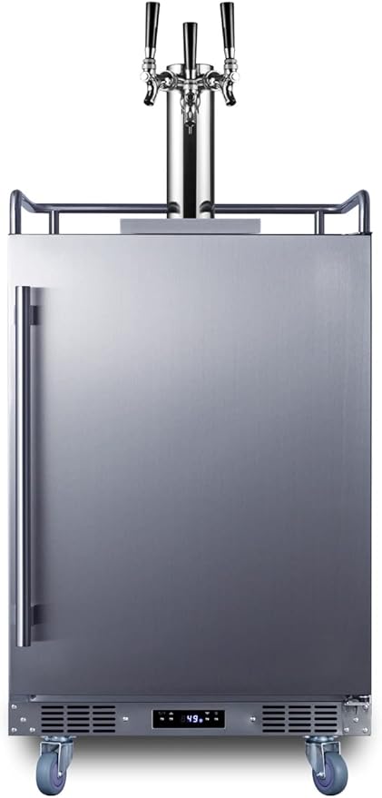 Summit Appliance SBC683OSTRIPLE 24" Wide Built-in Outdoor Beer Kegerator, 5.6 cu.ft Interior, Weatherproof, Automatic Defrost, Digital Thermostat, Tap Cool System, Adjustable Shelves, 4 Casters | Fridge.com