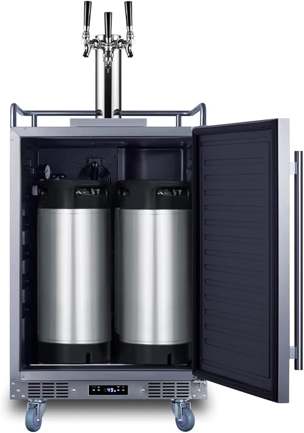 Summit Appliance SBC683OSTRIPLE 24" Wide Built-In Outdoor Beer Kegerator, 5.6 cu.ft Interior, Weatherproof, Automatic Defrost, Digital Thermostat, Tap Cool System, Adjustable Shelves, 4 Casters - View 6 | Fridge.com