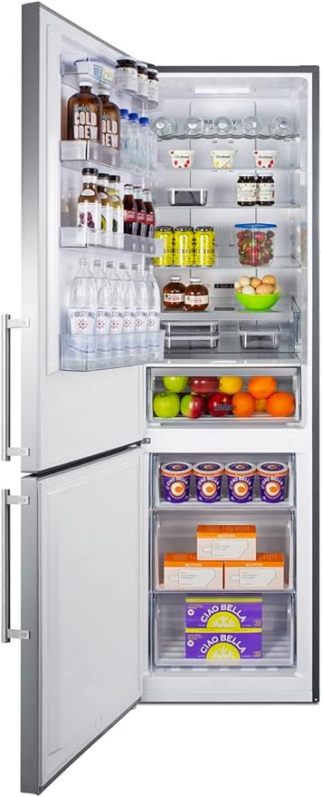 Summit 24" Refrigerator-Freezer, 11.7 cu.ft Capacity, Bottom Freezer, Counter Depth Refrigerator, Stainless Steel - FFBF181ES2LHD (Left Handed Door Swing) - View 4 | Fridge.com