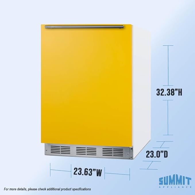 Summit 24" Refrigerator Freezer, Undercounter Fridge, 5.04 Cu.Ft. Capacity, ADA Compliant, Energy Star, Yellow - Brf611whyada - View 3 | Fridge.com