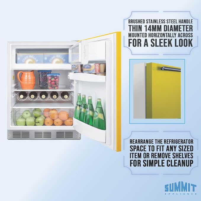 Summit 24" Refrigerator Freezer, Undercounter Fridge, 5.04 Cu.Ft. Capacity, ADA Compliant, Energy Star, Yellow - Brf611whyada - View 4 | Fridge.com