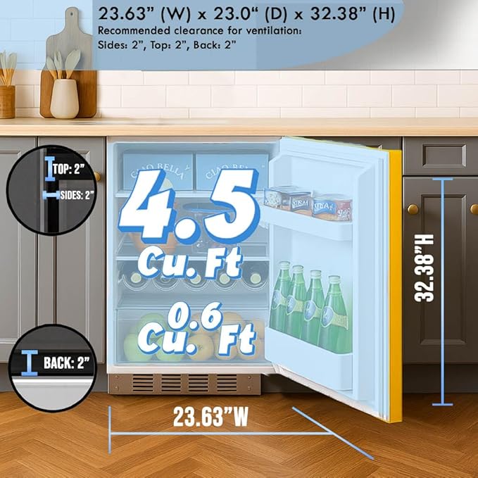 Summit 24" Refrigerator Freezer, Undercounter Fridge, 5.04 Cu.Ft. Capacity, ADA Compliant, Energy Star, Yellow - Brf611whyada - View 6 | Fridge.com