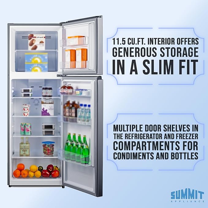 Summit 24" Refrigerator, 11.6 cu.ft Capacity Refrigerator-Freezer, Energy Star, Stainless Steel Look - FF1142PL - View 3 | Fridge.com