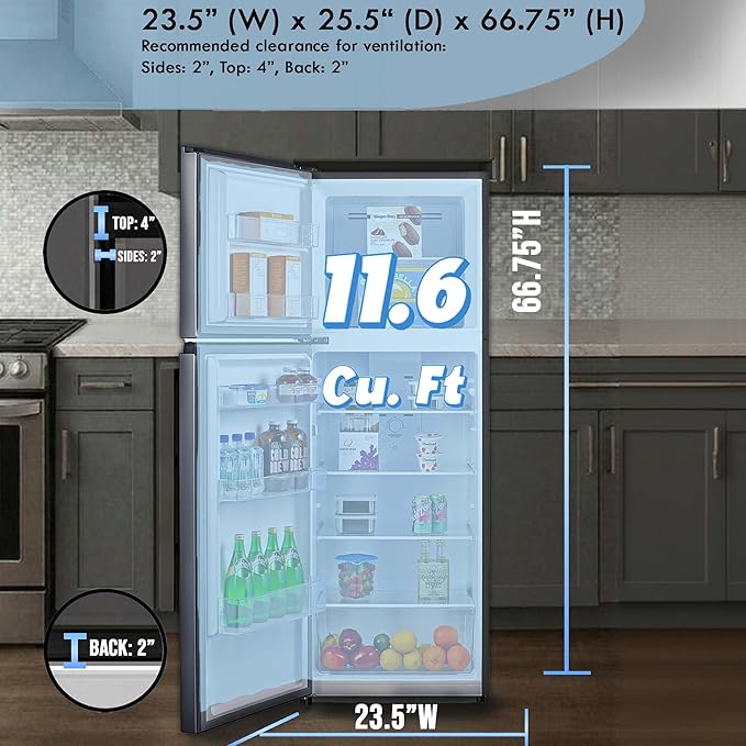 Summit 24" Refrigerator, 11.6 cu.ft Capacity Refrigerator-Freezer, Energy Star, Stainless Steel Look - FF1142PL - View 5 | Fridge.com