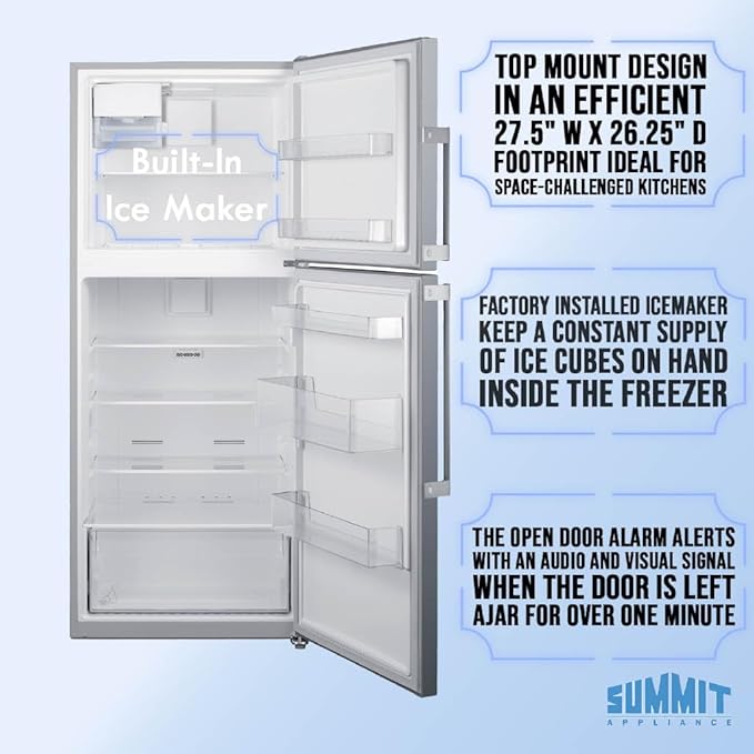 Summit 28" Refrigerator Freezer With Icemaker, Counter Depth, Stainless Steel- FF1514SSIM - View 4 | Fridge.com