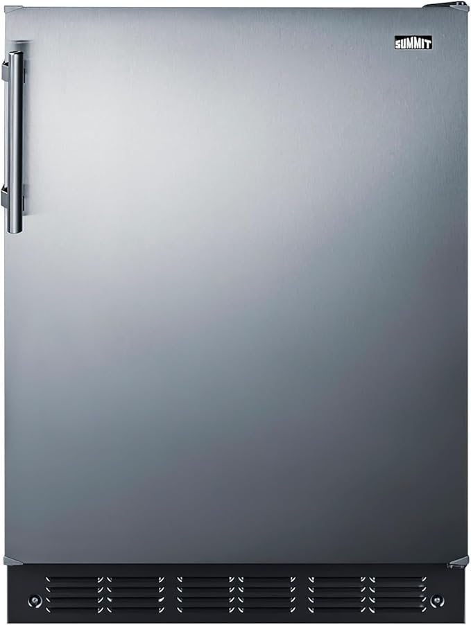Summit FF708BLSS 24” Wide Under Counter Refrigerator 5.1 cu.ft. Made in Europe with Automatic Defrost Operation, Reversible Stainless-Steel Door, and Deluxe black interior (Right Hand Door) | Fridge.com