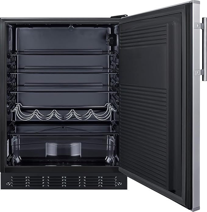 Summit FF708BLSS 24” Wide Under Counter Refrigerator 5.1 cu.ft. Made In Europe With Automatic Defrost Operation, Reversible Stainless-Steel Door, And Deluxe Black Interior (Right Hand Door) - View 3 | Fridge.com