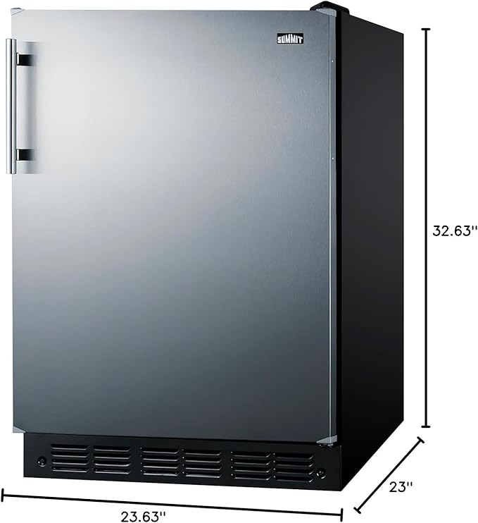 Summit FF708BLSS 24” Wide Under Counter Refrigerator 5.1 cu.ft. Made In Europe With Automatic Defrost Operation, Reversible Stainless-Steel Door, And Deluxe Black Interior (Right Hand Door) - View 6 | Fridge.com