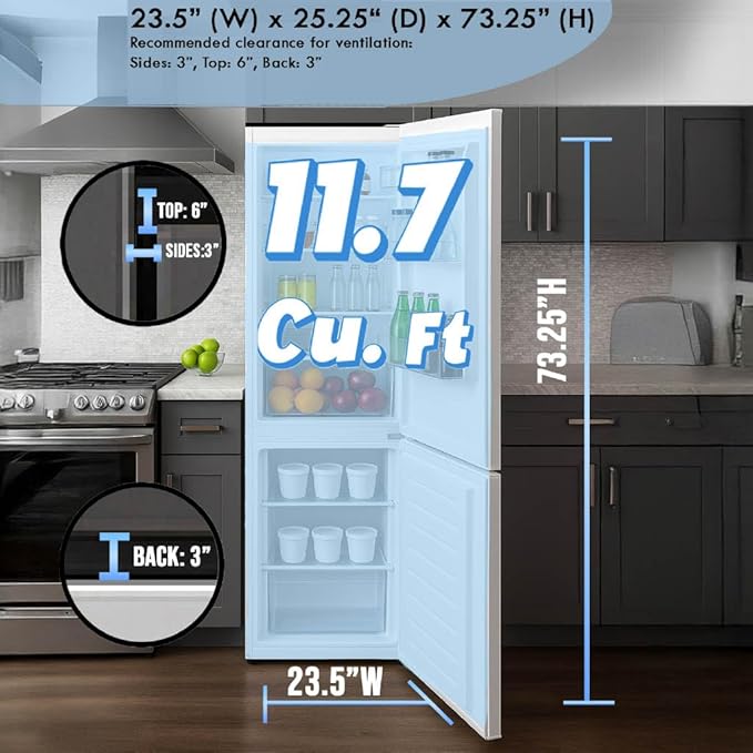 Summit 24" Bottom Freezer Refrigerator, Counter Depth Refrigerator- Freezer, Energy Star, White - FFBF121W (Right Hand Door) - View 4 | Fridge.com