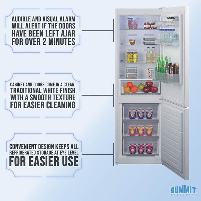 Summit 24" Bottom Freezer Refrigerator, Counter Depth Refrigerator- Freezer, Energy Star, White - FFBF121W (Right Hand Door) - View 5 | Fridge.com