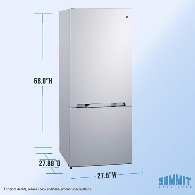 Summit 28" Bottom Freezer Refrigerator, Refrigerator- Freezer, Energy Star, White - FFBF151WLHD (Left Hand Door) - View 3 | Fridge.com