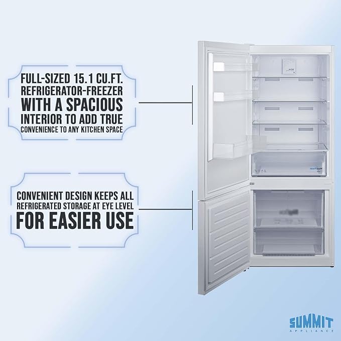 Summit 28" Bottom Freezer Refrigerator, Refrigerator- Freezer, Energy Star, White - FFBF151WLHD (Left Hand Door) - View 4 | Fridge.com