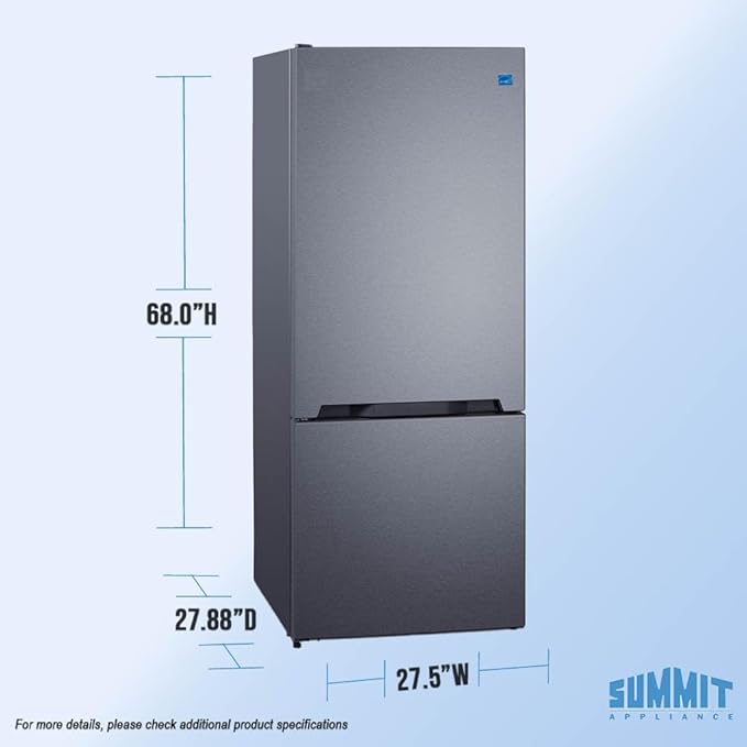 Summit 28" Bottom Freezer Refrigerator, Refrigerator- Freezer, Energy Star, Stainless Steel - Ffbf154sslhd (Left Hand Door) - View 2 | Fridge.com