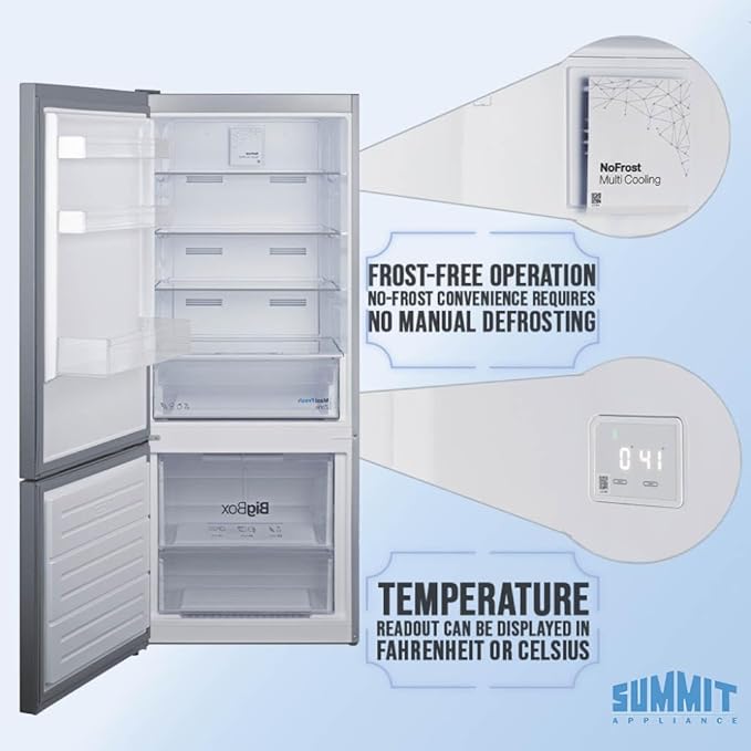 Summit 28" Bottom Freezer Refrigerator, Refrigerator- Freezer, Energy Star, Stainless Steel - Ffbf154sslhd (Left Hand Door) - View 3 | Fridge.com