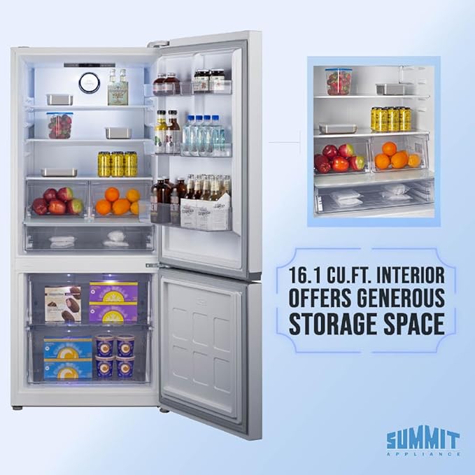 Summit 30" Refrigerator, 16.1 Cu.Ft Capacity Refrigerator-Freezer, Bottom Mount Freezer, Energy Star, White- Ffbf172w (Right Hand Door, White) - View 4 | Fridge.com