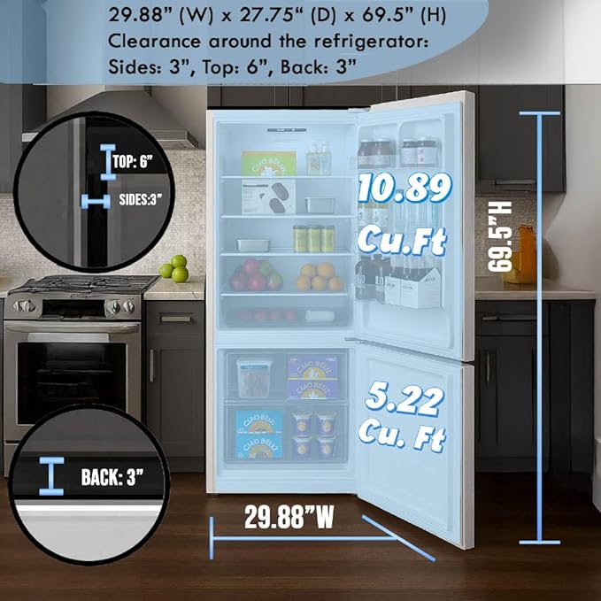 Summit 30" Refrigerator, 16.1 Cu.Ft Capacity Refrigerator-Freezer, Bottom Mount Freezer, Energy Star, White- Ffbf172w (Right Hand Door, White) - View 6 | Fridge.com