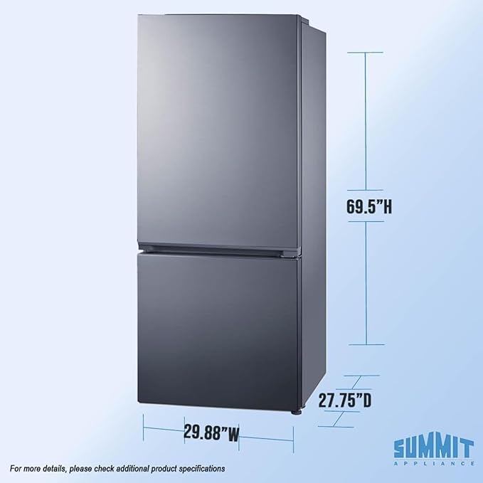 Summit 30" Refrigerator, 16.1 cu.ft Capacity Refrigerator-Freezer, Bottom Mount Freezer, Energy Star, Stainless Steel - FFBF173SS - View 4 | Fridge.com
