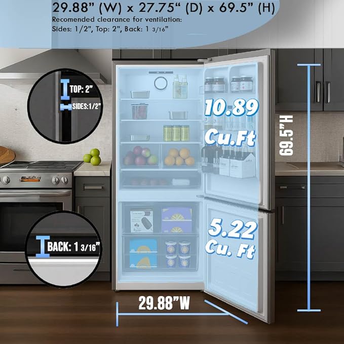 Summit 30" Refrigerator, 16.1 cu.ft Capacity Refrigerator-Freezer, Bottom Mount Freezer, Energy Star, Stainless Steel - FFBF173SS - View 5 | Fridge.com