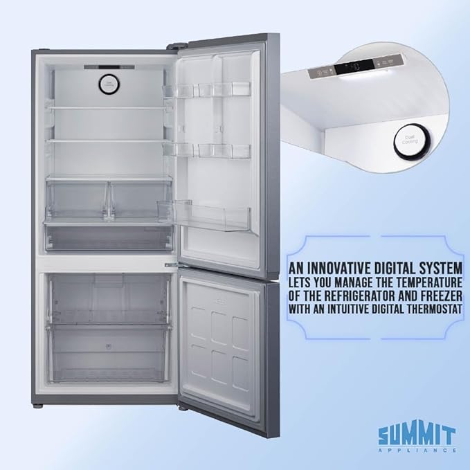 Summit 30" Refrigerator, 16.1 cu.ft Capacity Refrigerator-Freezer, Bottom Mount Freezer, Energy Star, Stainless Steel - FFBF173SS - View 6 | Fridge.com
