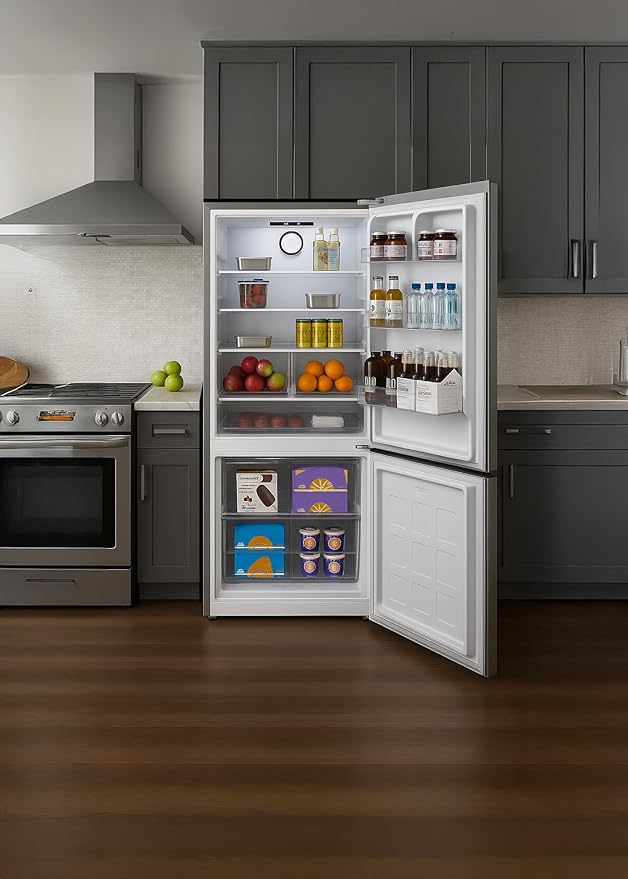 Summit 30" Refrigerator, 16.1 cu.ft Capacity Refrigerator-Freezer, Bottom Mount Freezer, Freezer With Ice Maker, Energy Star, Stainless Steel- FFBF174SSIM (Right Hand Door) - View 2 | Fridge.com